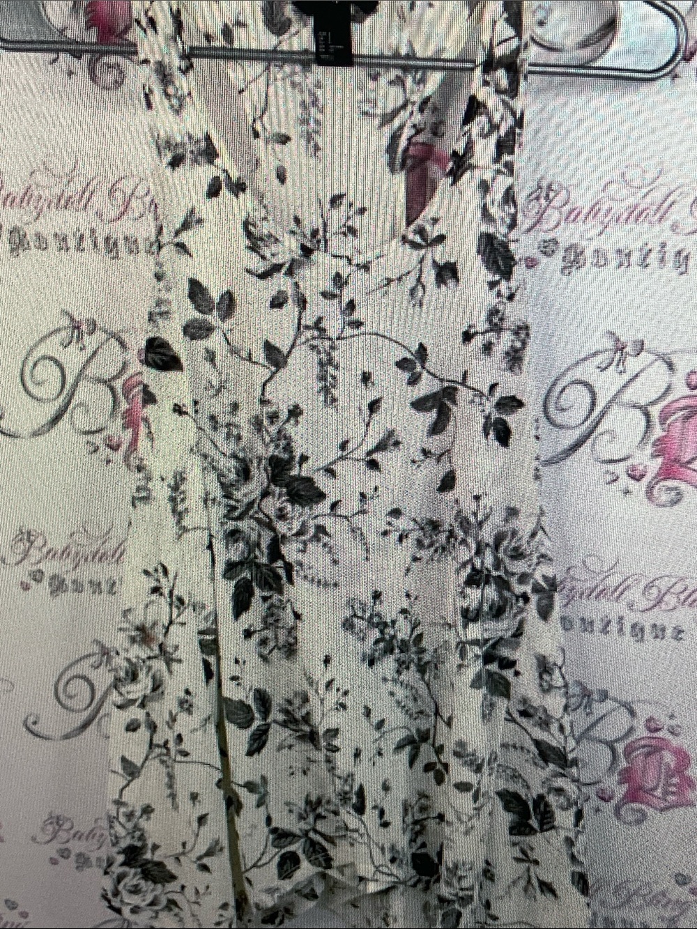 H&M Cream Floral Ribbed Tank Top with Black Print